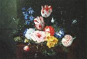 Jan van den Hecke Assiette de fleurs posee sur un entablement Spain oil painting artist
